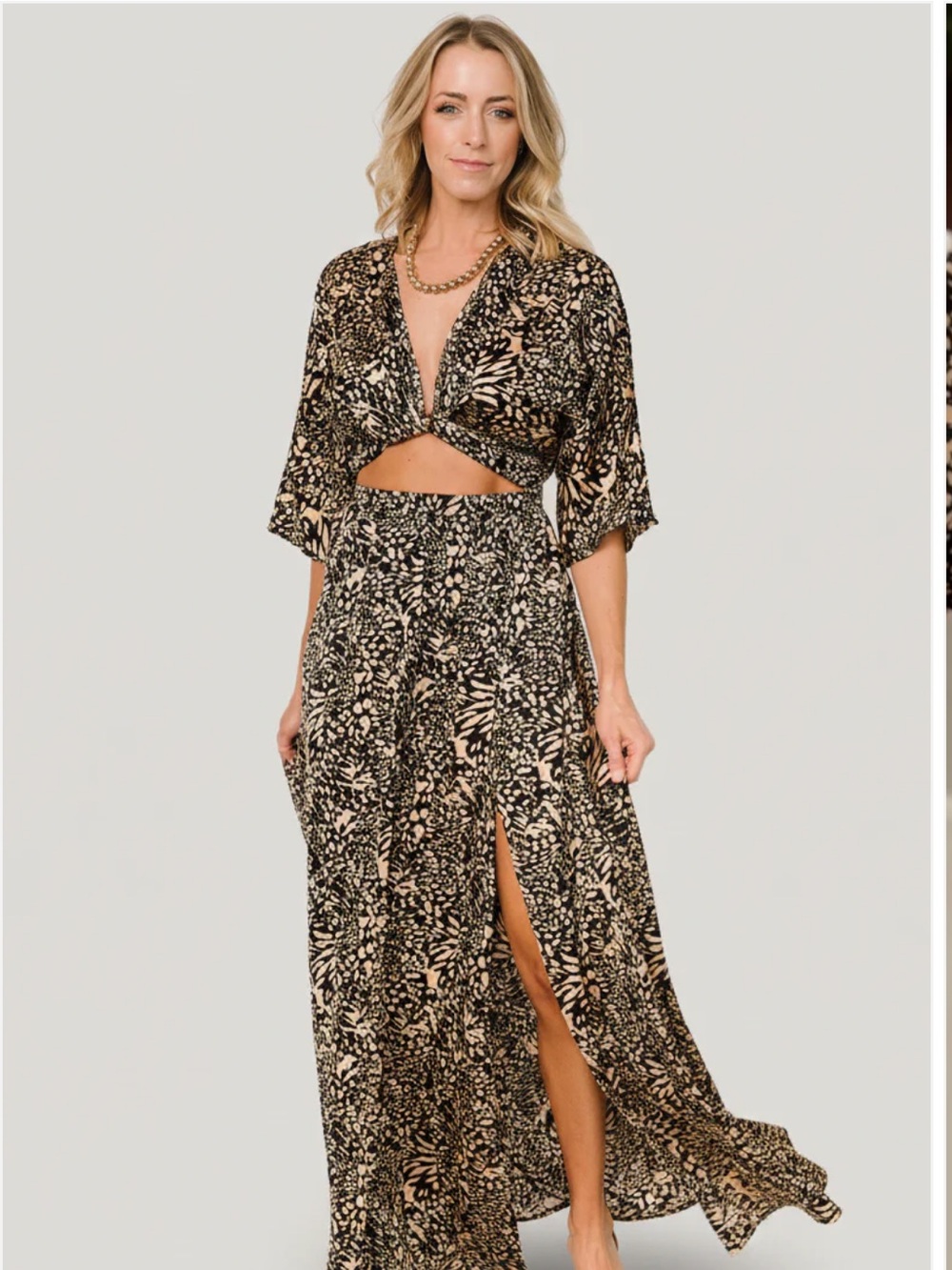 Baltic Born Morlana Maxi Dress Black Tan Cutout Tie Front Size M Boho